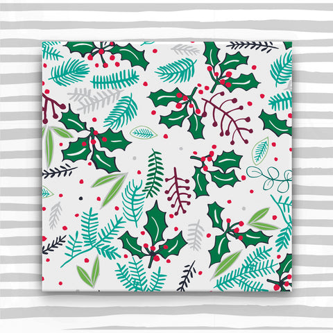 Christmas Giftwrap - Holly and foliage on white (WR50)