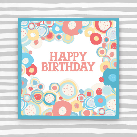 Happy Birthday - Coloured circles with blue border (CK02)