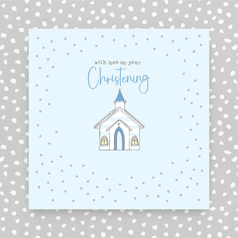 With Love on your Christening blue greeting card (GR13)