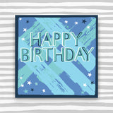 Happy Birthday - blue painted lines greeting card (HH55)