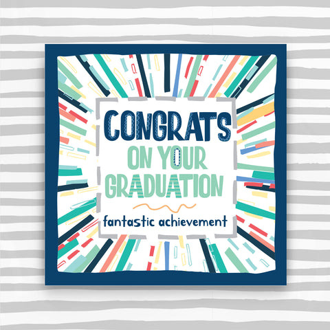 Congrats on your Graduation Fantastic achievement in blue colours greeting card (TF144)