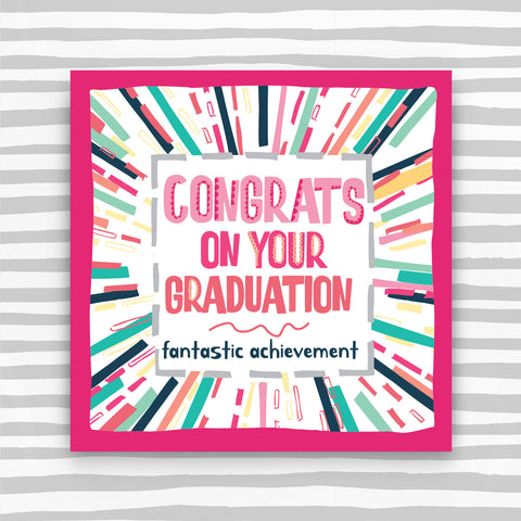 Congrats on your Graduation Fantastic achievement in pink colours greeting card (TF145)