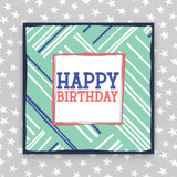 Happy Birthday - Blue/White lines on green (TF49)