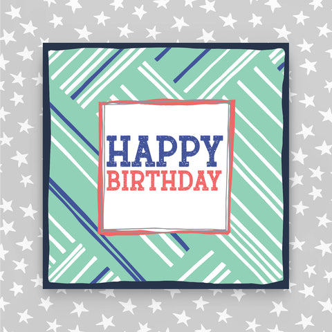 Happy Birthday - Blue/White lines on green (TF49)