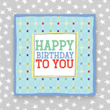 Happy Birthday to you - colour dots in squares on blue (TF50)