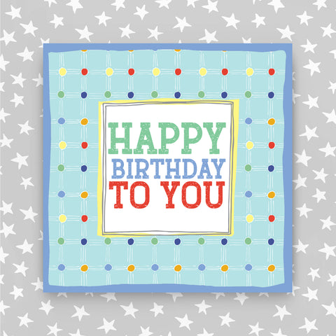 Happy Birthday to you - colour dots in squares on blue (TF50)