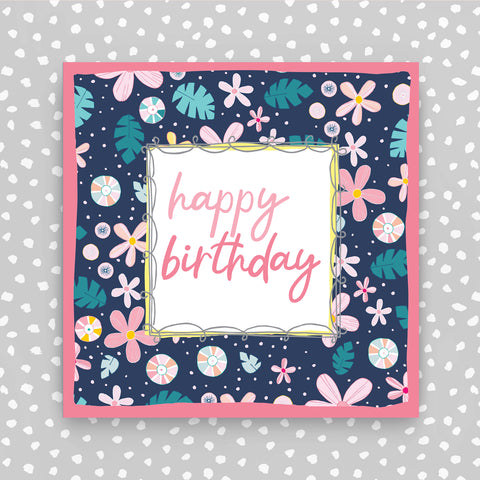 Happy Birthday - florals on navy (TF68)