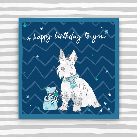 Scottish - happy birthday -  scotty dog blue (W42)