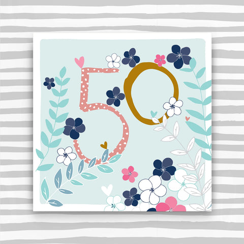 50th Birthday card  - flowers (FB82)