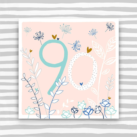 90th Birthday card  - flowers (FB91)