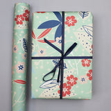 Giftwrap - Floral on aqua blue (WR52)