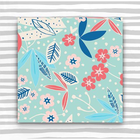 Giftwrap - Floral on aqua blue (WR52)